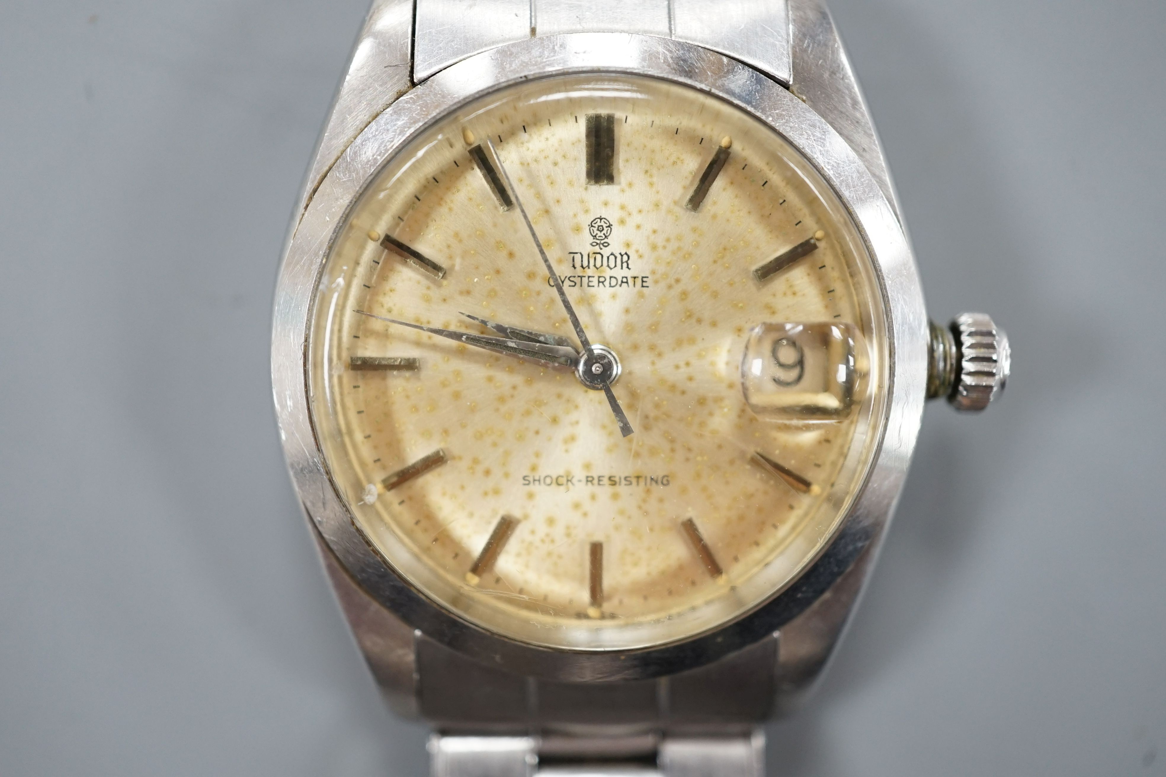A gentleman’s steel Tudor Oysterdate wrist watch